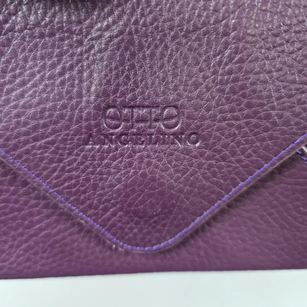 Otto Angelino Plum Purple Leather Envelope Wallet Clutch RFID Card Holder